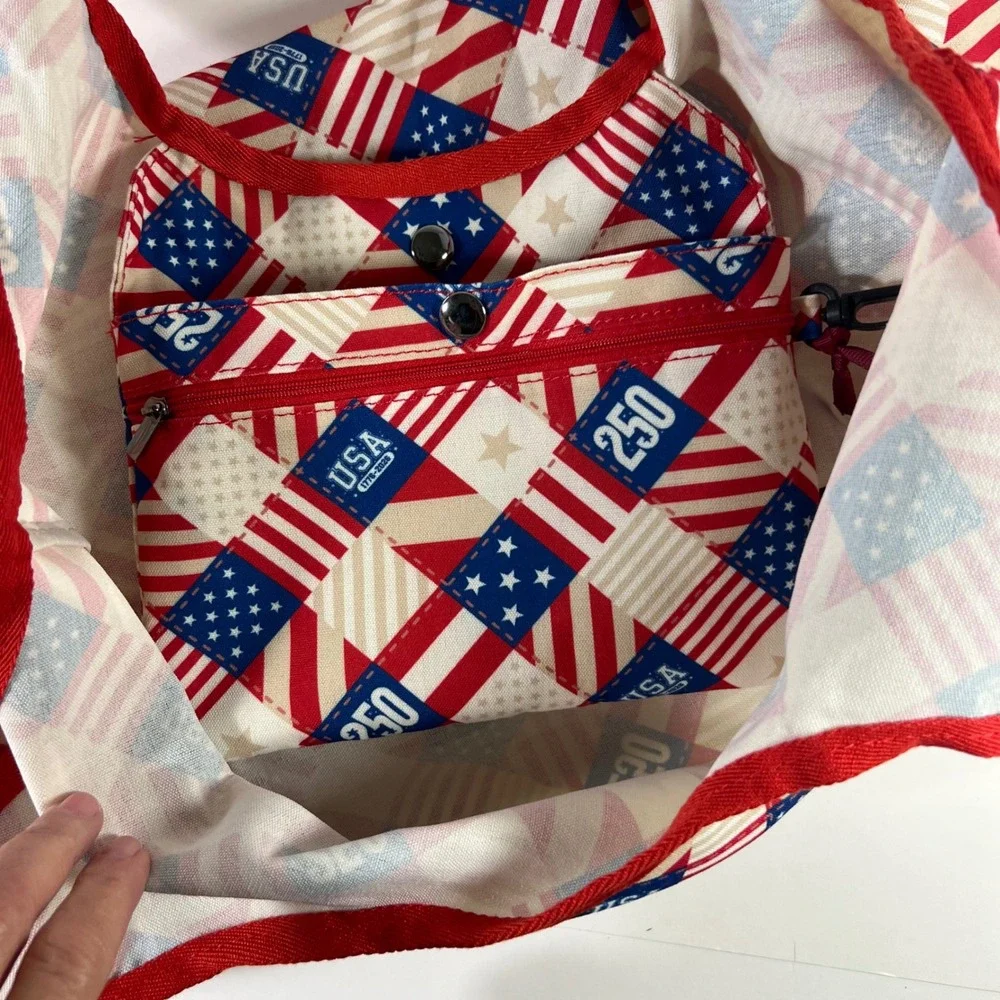 Montana West USA 250th Anniversary Flag Patchwork Tote Bag Red White Blue NWT